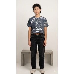 Grim Reaper The World Is Shit Tie Dye Cropped Graphic Tee Black Grey Streetwear